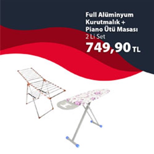 Full Alüminyum Kurutmalık + Piano Ütü Masası 2 Li Set